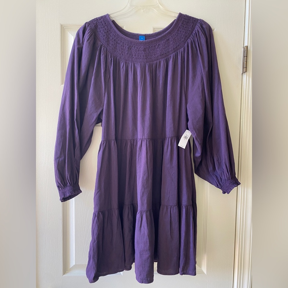 NWT Old Navy Long-Sleeve Tiered Smocked Embroidered Mini Swing Dress